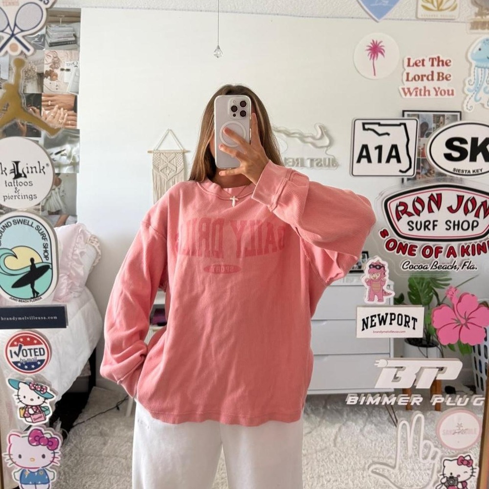 pink daily drills waffle knit longsleeve top